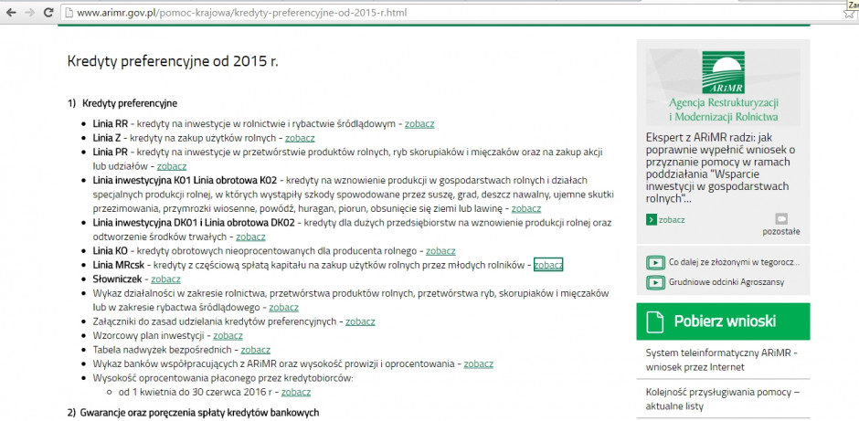Informacja ze strony internetowej ARiMR publikowana 28.04.2016 r.