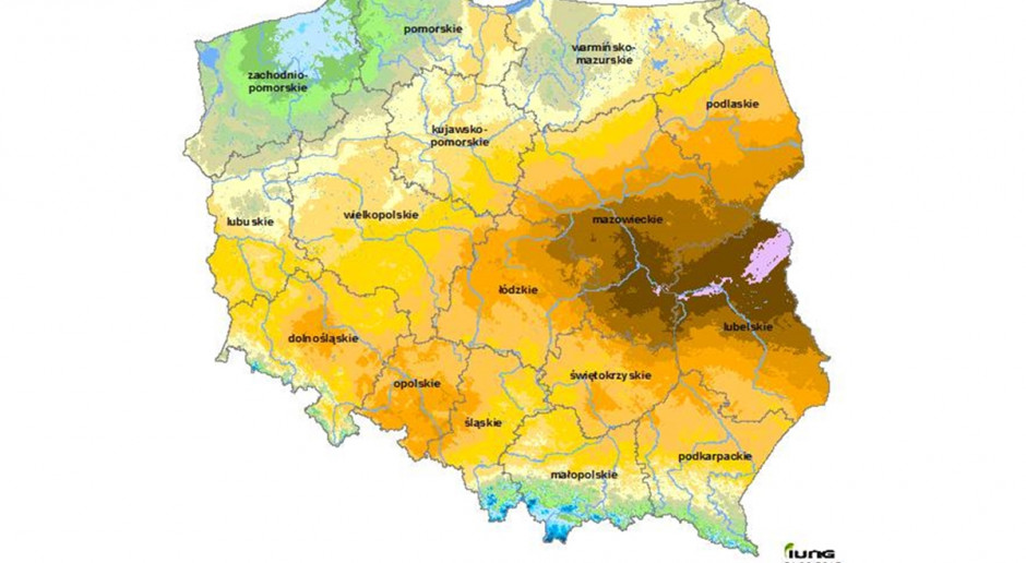 Potencjalne zasięg suszy. Fot. IUNG PIB IUNG PIB, Raport 9: Susza ogłoszona we wszystkich województwach