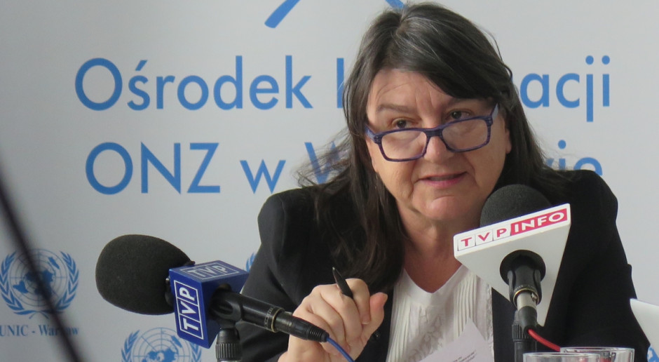 Hilal Elver podczas dzisiejszej konferencji prasowej; fot. MP ONZ za wzmocnieniem pozycji rynkowej drobnych rolników i gospodarstw rodzinnych w Polsce