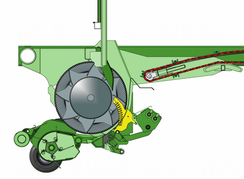 W przyczepie Krone MX oraz Lely Tigo XR podłoga z przodu skrzyni ładunkowej jest obniżona w kierunku rotora