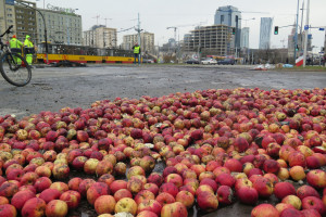 Płonące opony, rozrzucone jabłka, wybuchające petardy. AGROunia protestowała w centrum Warszawy