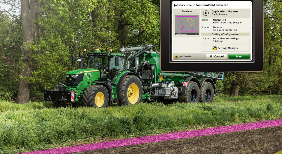 Sustem AutoSetup pozwala na prostą konfigurację ciągników i maszyn towarzyszących; fot. mat. prasowe AutoSetup John Deere: konfiguracja ciągnika i maszyny jednym kliknięciem