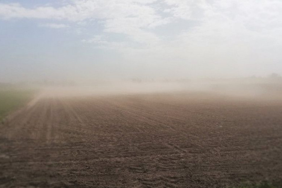 Jest bardzo sucho, pył i piasek unosi się nadl polami, fot. A. Kobus