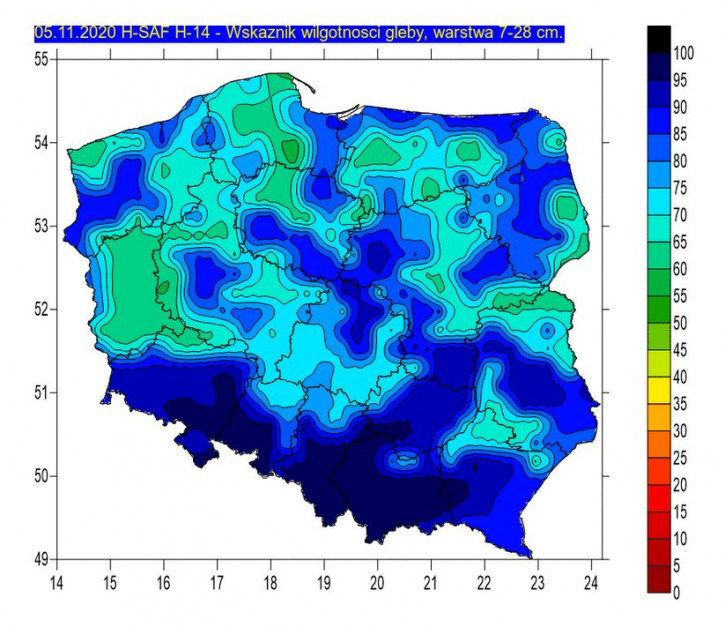 Wskaźnik wilgotności 7-28 cm, Źródło: IMGW-PIB