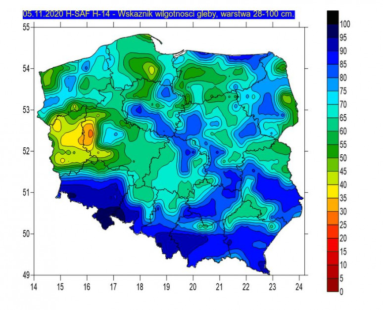 Wskaźnik wilgotności 28-100 cm, Źródło: IMGW-PIB