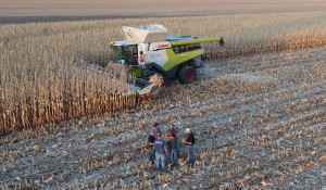 Claas Lexion 8600TT w trakcie bicia rekordu zbiory kukurydzy na ziarno. fot. mat. prasowe