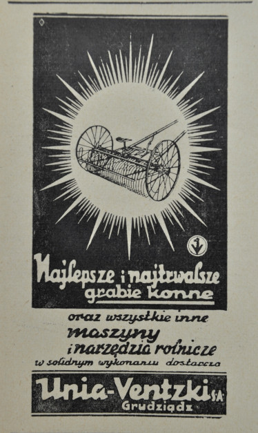 Reklama zgrabiarki konnej Unii, fot. arch. Farmera