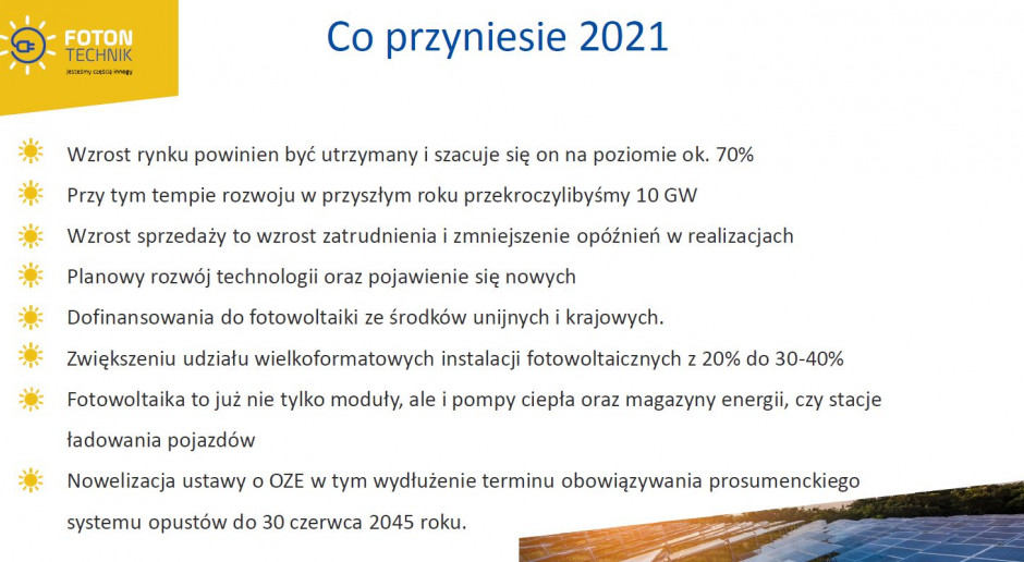 Na konferencji online zorganizowanej przez Foton Technik, uczestnicy próbowali odpowiedzieć na pytanie, co przyniesie rok 2021 dla branży i rynku fotowoltaicznego. Źródło: Foton Technik