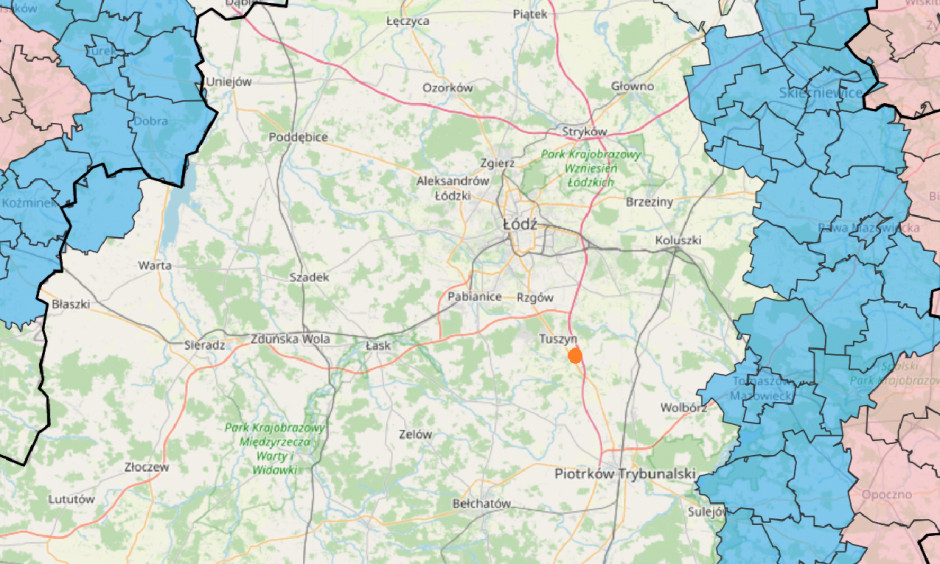 Przybliżona lokalizacja podejrzenia ogniska ASF, w stadzie świń.