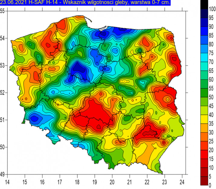 Źródło: IMGW wskaźnik wilgotności do 7 cm