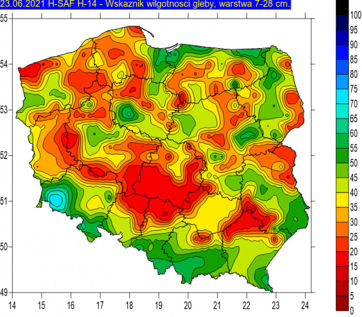 Źródło: IMGW wilgotność gleby od 7 do 28 cm