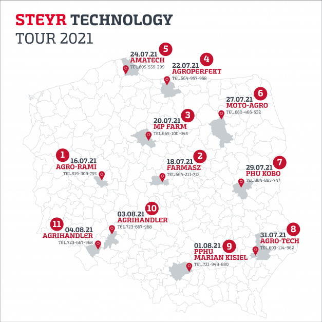 Mapa dat pokazów u dealerów. fot. Steyr