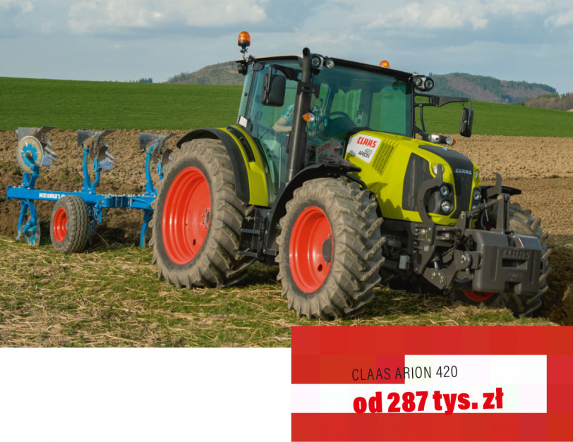 Claas Arion 420 ze skrzynią Quadrishift oferuje 16 przełożeń w obu kierunkach, co więcej – zarówno biegi główne, jak i półbiegi mogą być zmieniane beż użycia pedału sprzęgła