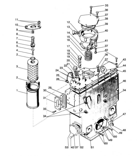 Zbiornik oleju hydrauliki. Widoczny papierowy wkład filtra rys. katalog Belarus