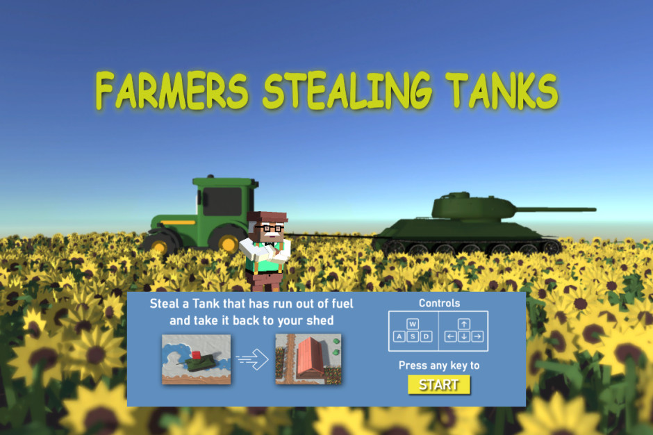 Ekran startowy gry "Farmers Stealing Tanks" Grafika: PixelForest