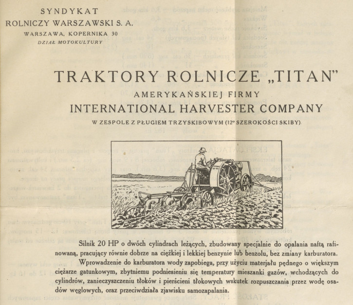 Ogłoszenie dotyczące ciągników Titan, fot. Biblioteka Narodowa