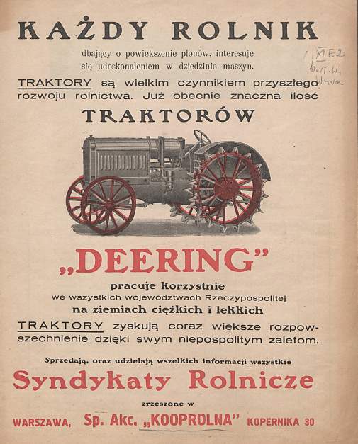 Marka Titan zniknęła z rynku w połowie lat 20. W jej miejsce koncern IHC wprowadził na rynku polskim traktory Deering oraz McCormick, fot. Biblioteka Narodowa