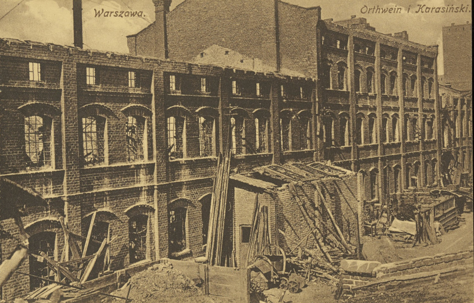 Zakłady Orthwein i Karasiński po zniszczeniach wojennych w 1915 r., fot. Biblioteka Narodowa