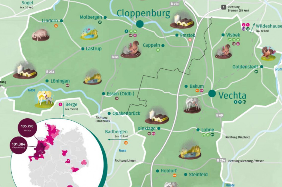 Na mapach zaznaczono lokalizację ferm, zakładów przetwórczych a nawet grup producentów, Foto: scan/Aktion-Agrar
