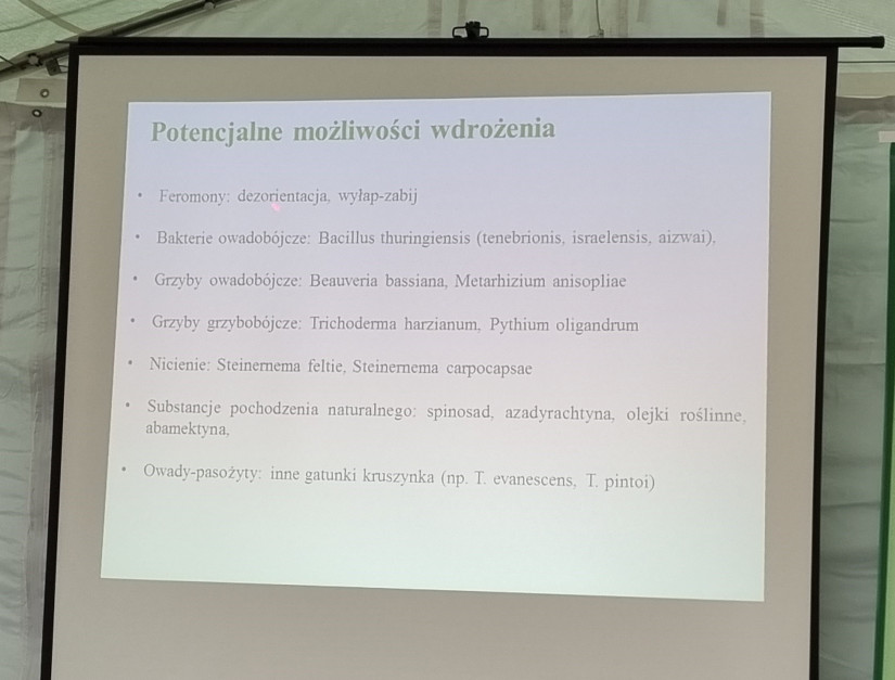 Potencjalne metody ograniczania występowania szkodników. Slajd z prezentacji prof. dr hab. Pawła Beresia. fot.KM