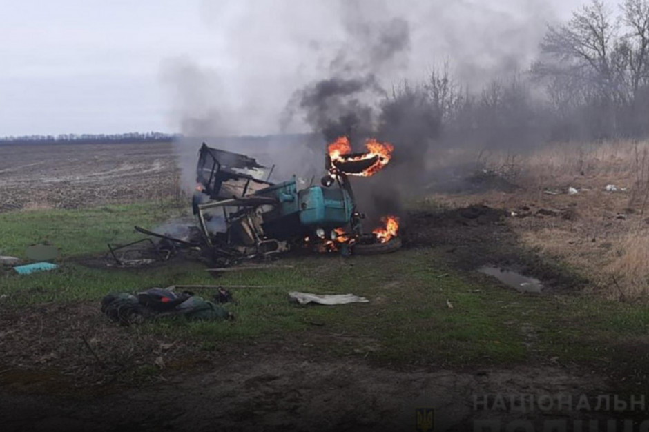 Pola rolnicze w Ukrainie są często zaminowane. Wjazd lub wejście na minę kończy się śmiercią fot. Policja Obwodu Czernihowskiego