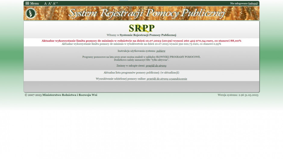 Strona główna aplikacji Systemu Rejestracji Pomocy Publicznej. Fot: Zrzut ekranu srpp.minrol.gov.pl