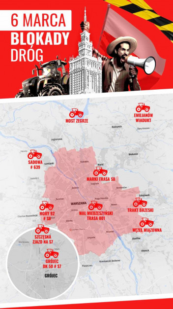 Tractors will appear on access routes to Warsaw, photo: protest organizer